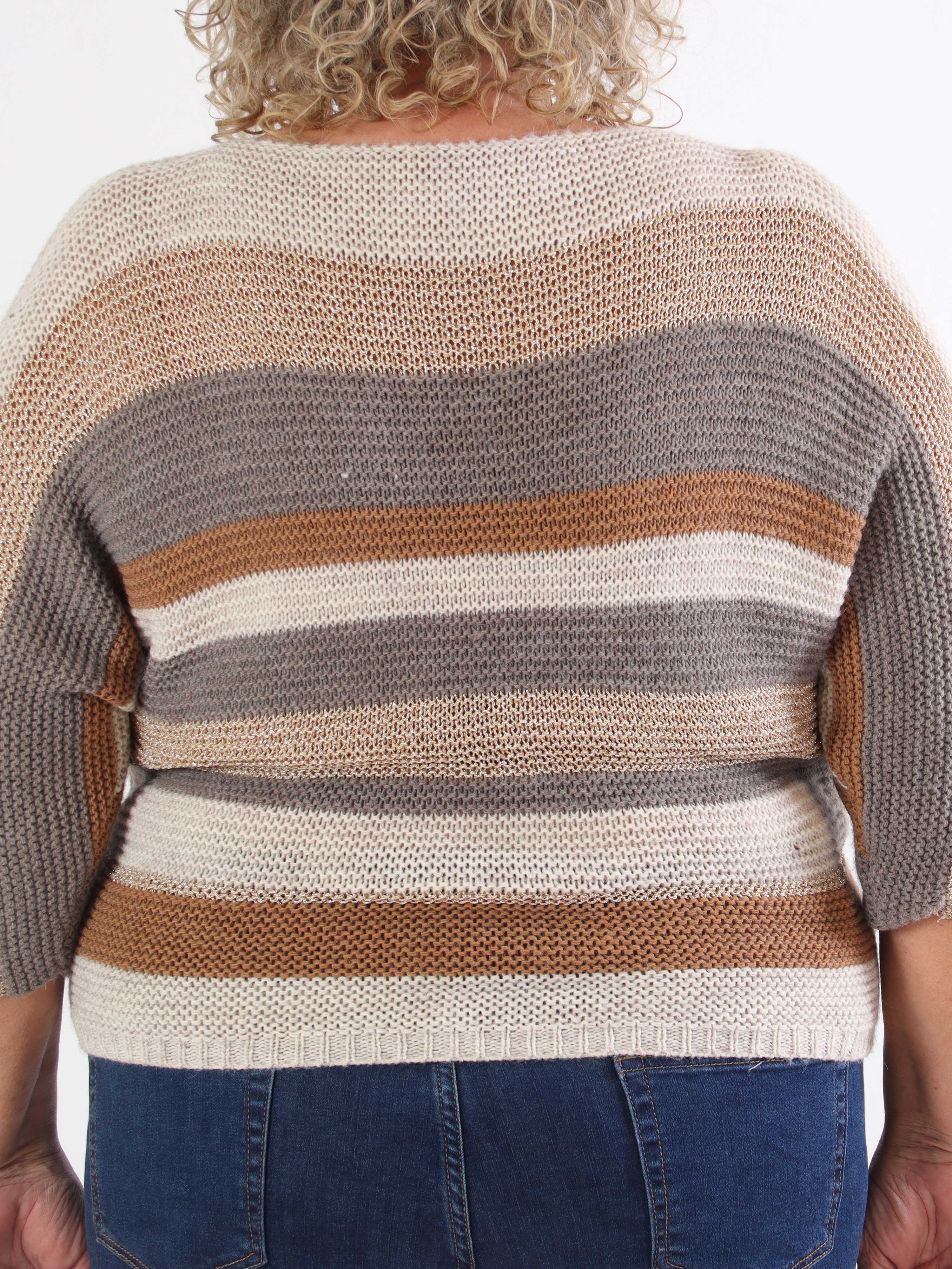 Nina - Plus size strikbluse med uld og guld striber